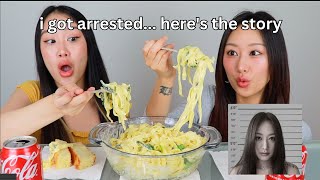 I GOT ARRESTED.. Storytime| Fettuccine Alfredo mukbang 🍝