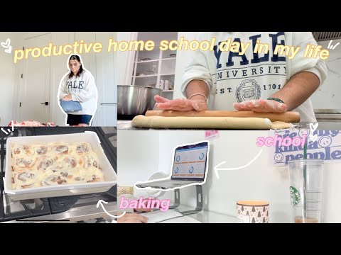 PRODUCTIVE HOME SCHOOL DAY IN MY LIFE//studying, baking cinnamon rolls, cleaning