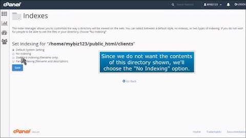 cPanel: How to use the Index Manager