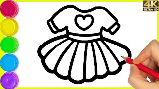 How to draw a easy frock drawing || step by step girls dress drawing with colour || Coloring frock.