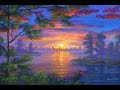 come dipingere il lago al tramonto con l'aiuto di acrilico su tela