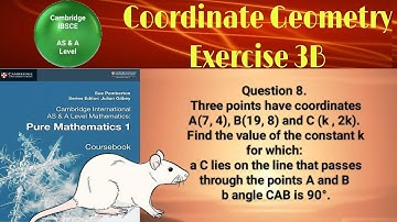 Three points have coordinates A(7, 4), B(19, 8) and C (k, 2k). Find the value of the constant k for
