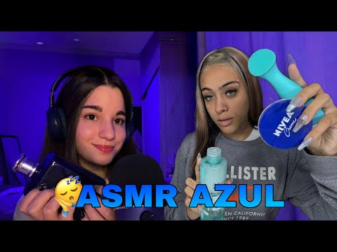 ASMR RELAJATE EN AZUL tapping visual toco tu carita ft @LulaaASMR