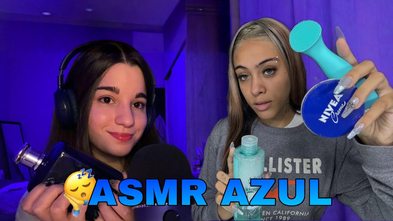 ASMR RELAJATE EN AZUL tapping visual toco tu carita ft @LulaaASMR