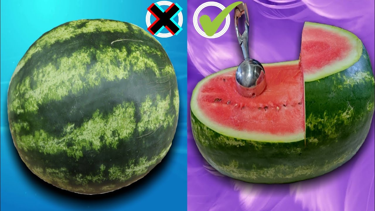 Satisfying Watermelon cutting and scooping ! relaxing watermelon sound