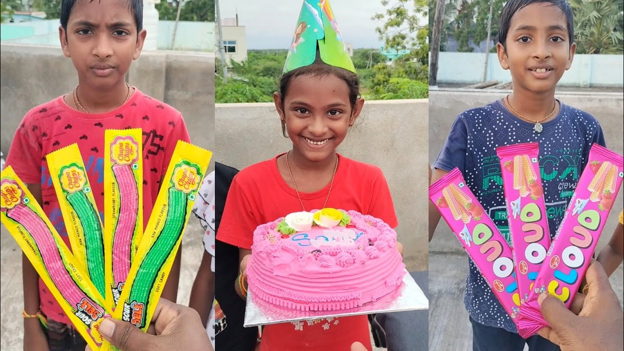 Happy birthday cake 🎂 gems candy lollipop chupa chups Kit kat chocolate dark fantasy biscuits 