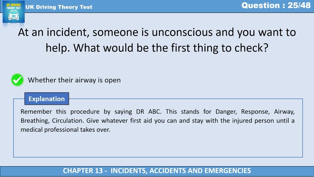 What Should You Check First When Helping an Unconscious Person? | UK Driving Theory Test