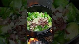 Cooking over an Open Fire #steak #brusselsprouts