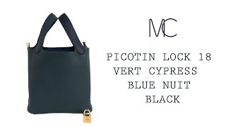 Hermes Picotin Lock 18 Bag Vert Cypress / Blue Nuit / Black Tote