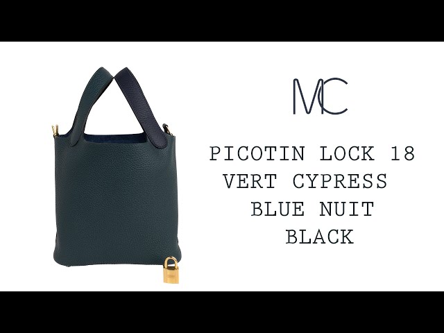 Hermes Picotin Lock 18 Bag Vert Cypress / Blue Nuit / Black Tote