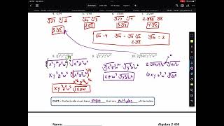 Algebra 2 400 - Chapter 8 - LWK#1 - Simplifying Radicals