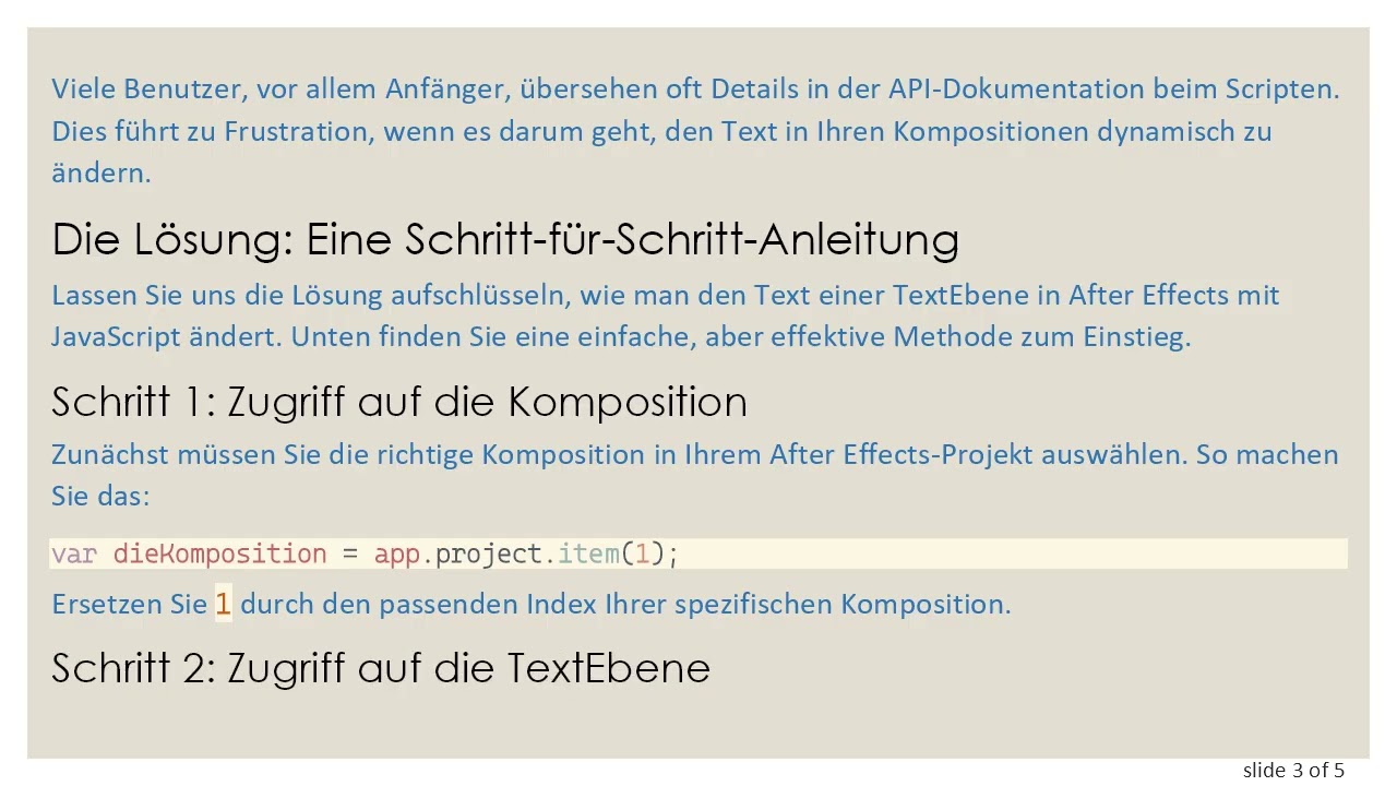 Wie man den Text einer TextEbene in After Effects mit JavaScript programmatisch ändert