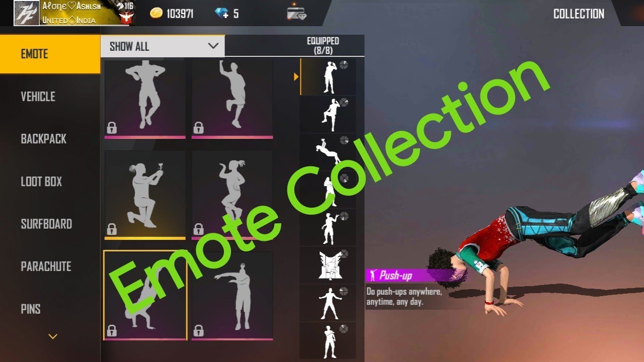 TOP EMOTE COLLECTION OF ASHISH 07 || FREE FIRE BEST EMOTE COLLECTION🤠🤠