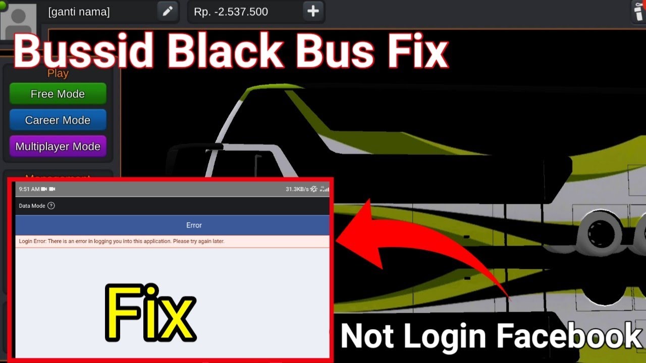 bus simulator indonesia facebook login problem ||bus simulator indonesia black bus problem