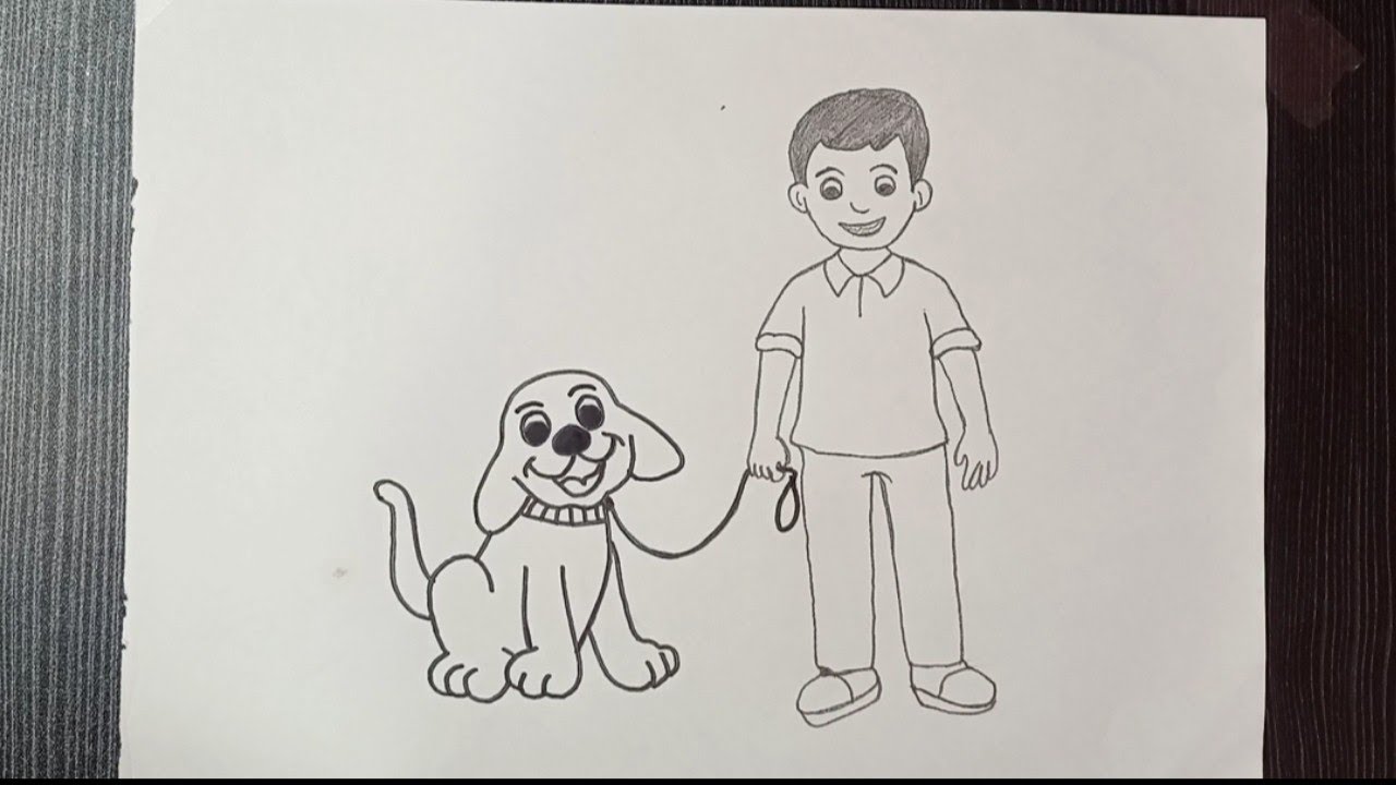 Drawing of Man and Dog | Man and Dog ki Drawing kaise banaye step by ...