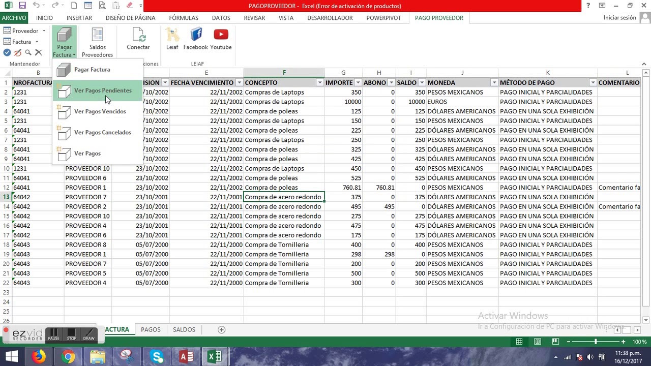 Pago A Proveedores En Excel Youtube