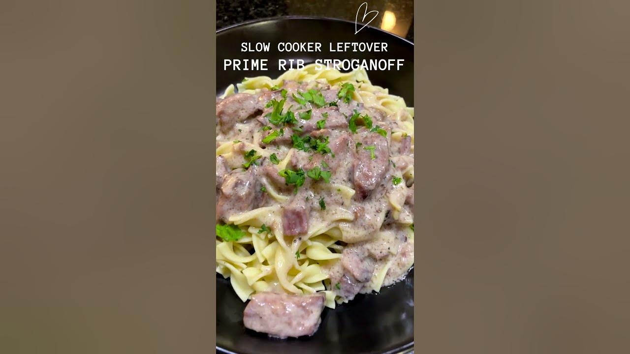 Slow Cooker Prime Rib Stroganoff - Creamy beef stroganoff using prime