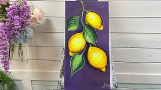 Easy for beginners! How to paint LEMONS 🍋 STEP-BY-STEP in ACRYLICS.