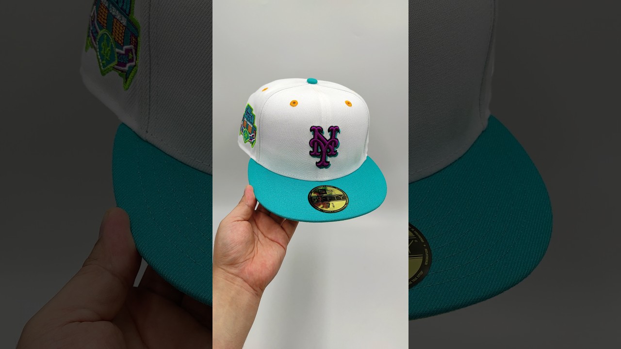 NEW ERA 59FIFTY TEAL LIME NEW YORK METS FINAL SEASON PATCH HAT - WHITE, TEAL