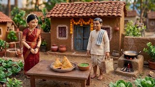 🥟 Miniature Doll Samosa Cooking ASMR | Indian Village Tiny Kitchen Cooking