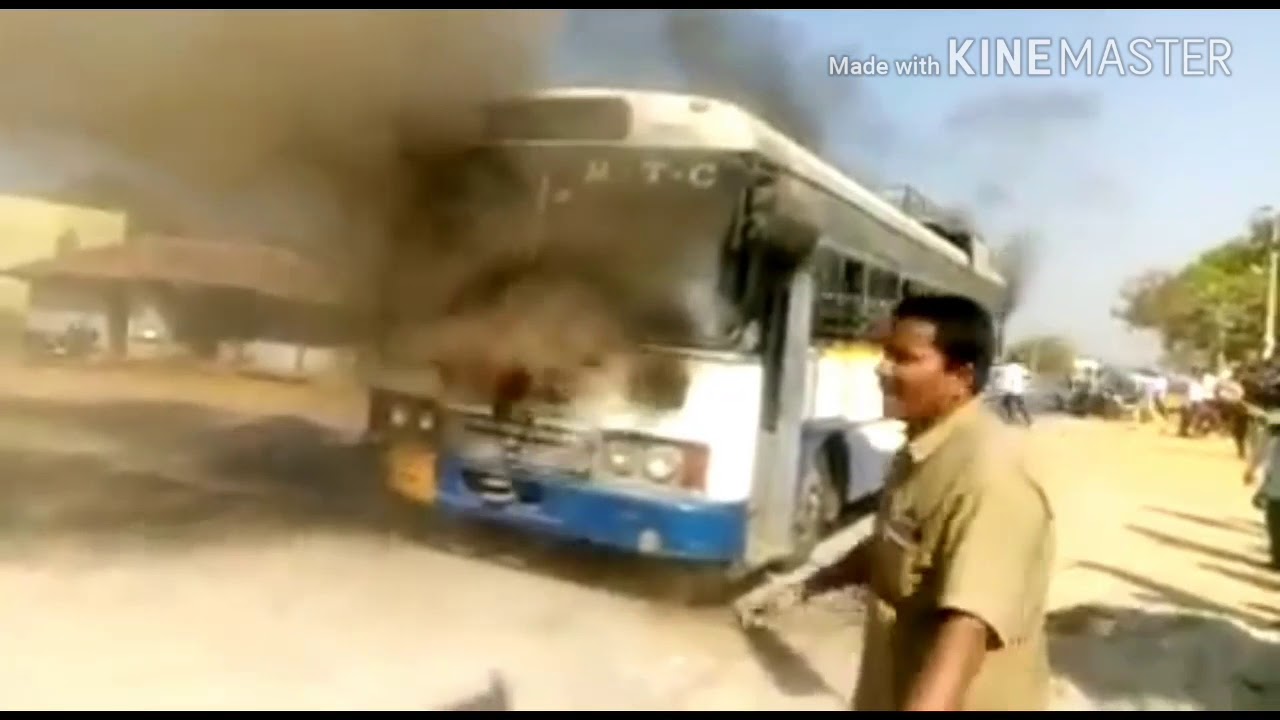 RTC BUS FIRE IN KULCHARAM BANSWADA DEPO BUS FROM MEDAKFASTNEWS