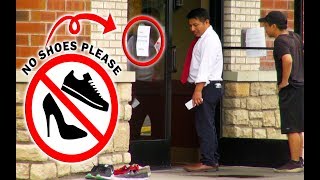 Putting Remove Shoes Sign on Store Doors Pranks | Comedy