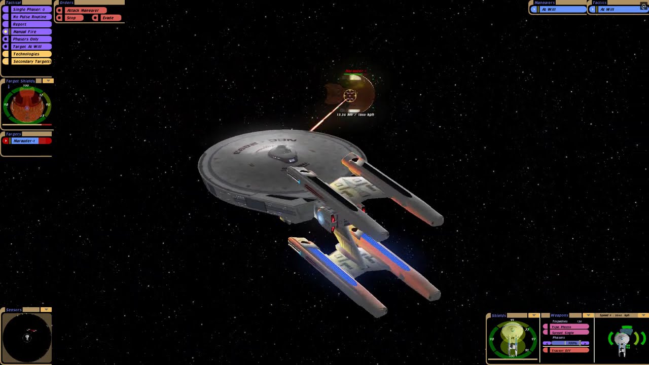 Star Trek Bridge Commander - USS Stargazer Vs Ferengi Marauder 