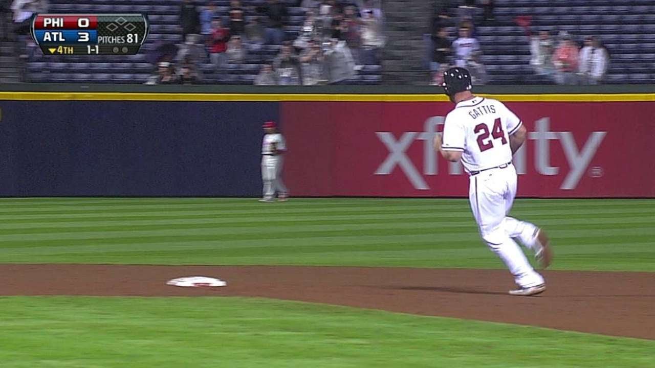PHI@ATL: Gattis homers on first hit while dad watches 