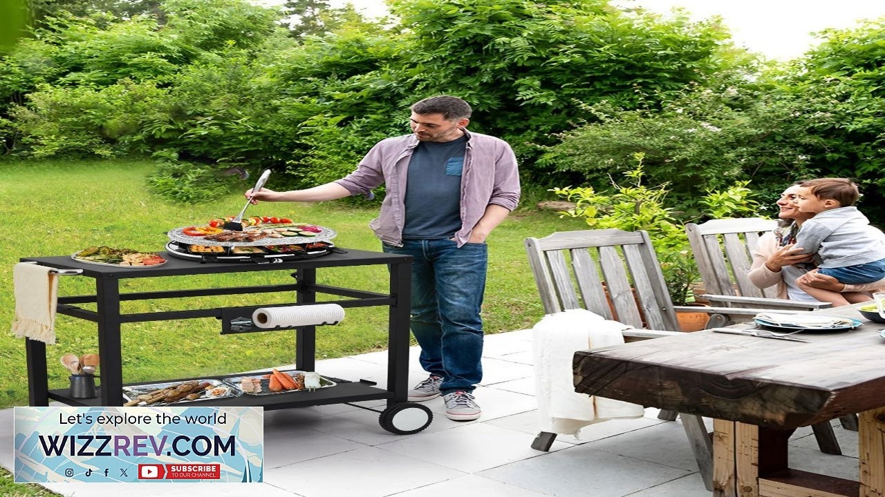 Garvee Outdoor Grill Cart with Wheels & Hooks Portable Utility Table