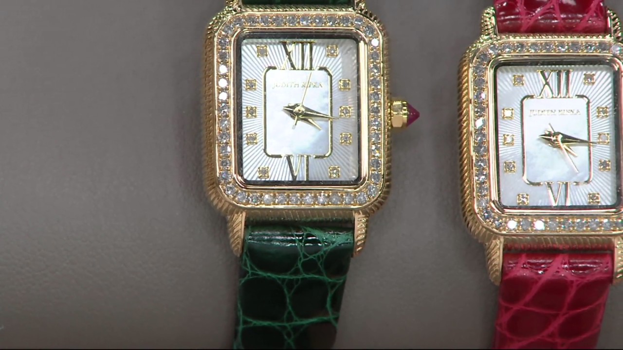 Judith Ripka 14K Gold 1/2 cttw Diamond Leather Watch on QVC  display picture 3