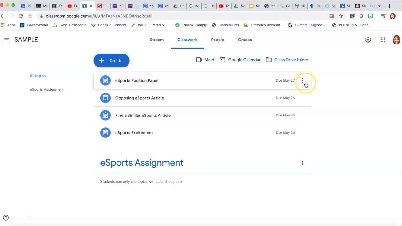 organizing assignments in google classroom