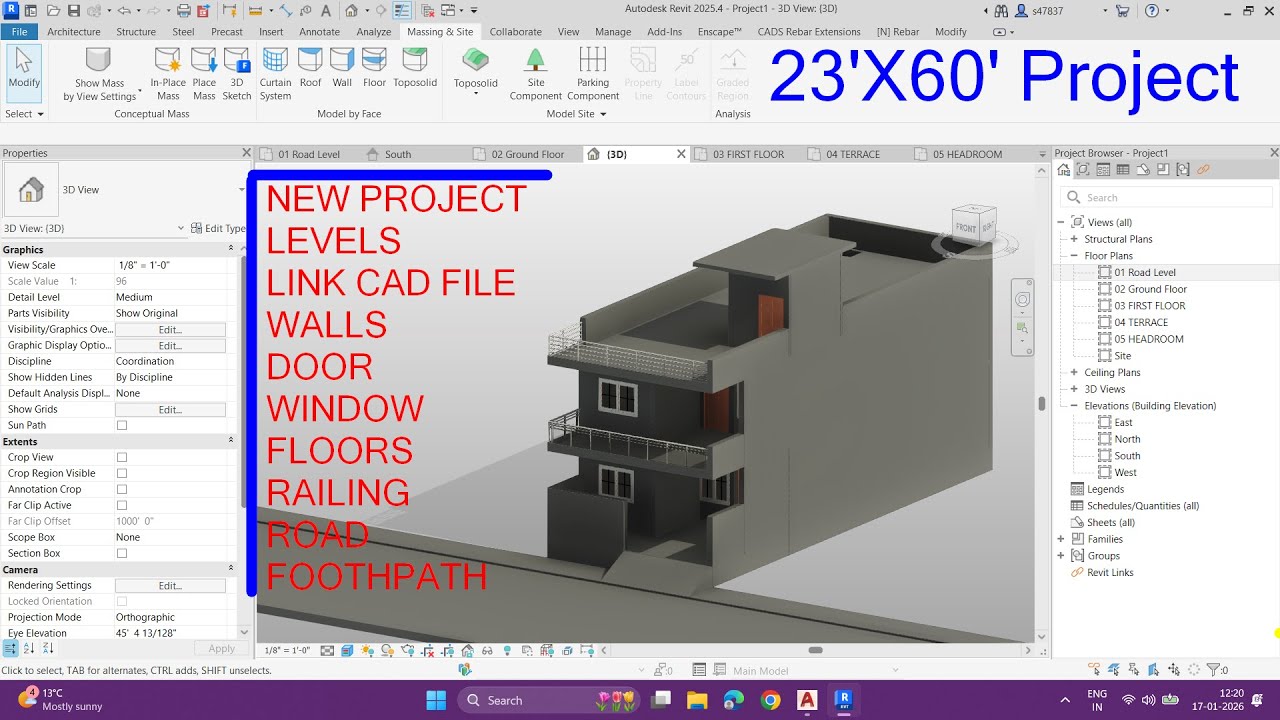 23x60 House Design Revit Tutorial for Beginners