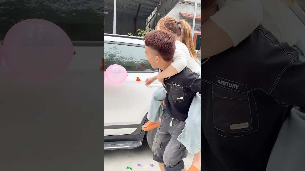 A Guy Gives a Piggyback Ride and a Fun Balloon Prank
