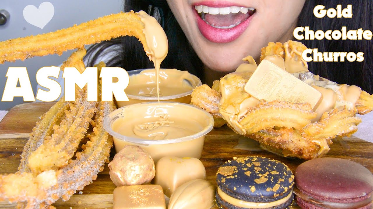 ASMR GOLD CHOCOLATE CHURROS - CRUNCHY EATING SOUNDS [NO TALKING]