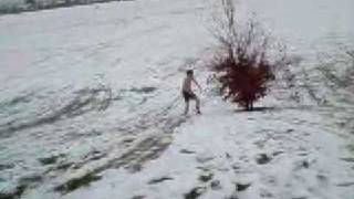 Jacob Bare Belly Sliding In Snow