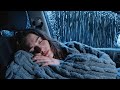Heavy Rain Outside a Cozy Vehicle During Midnight for Better Sleep