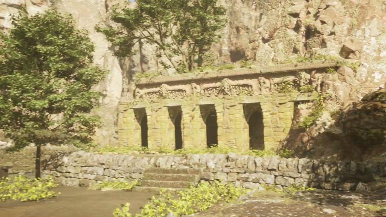 "Ancient Whispers: Exploring the Enigmatic Mossy Temple amidst Verdant Pathways"