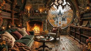 Deep Relaxation in an Autumn Castle 🍂🔥 Cozy Fireplace Ambience & Golden Forest Views