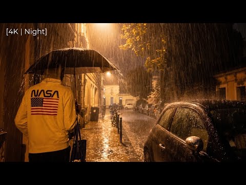 [4K | Night] Walking in the Rain Walk Bordeaux 4k France | ASMR Rain sounds for sleeping