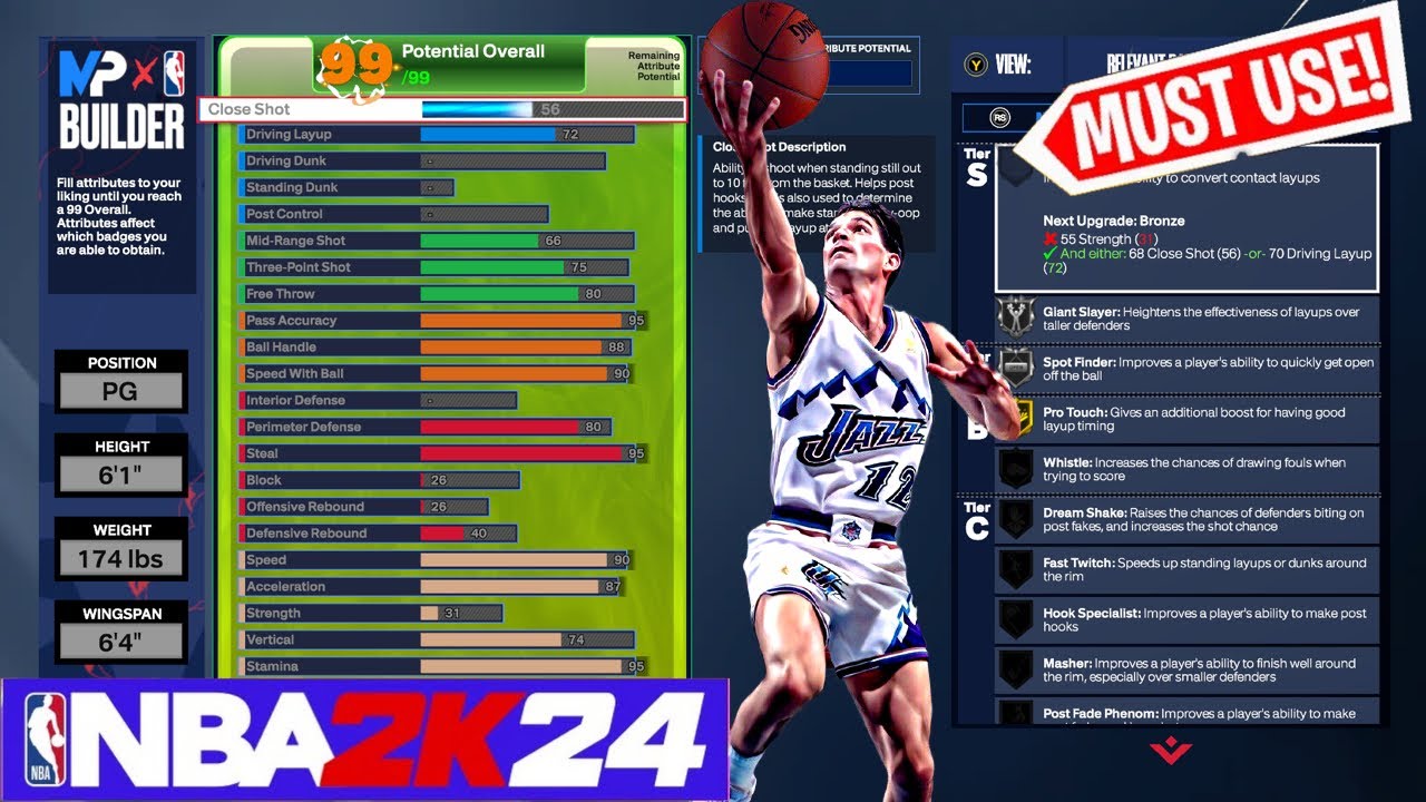 NBA 2K24 John "Stock" Stockton BUILD HOF Floor General BUILD! MAKE