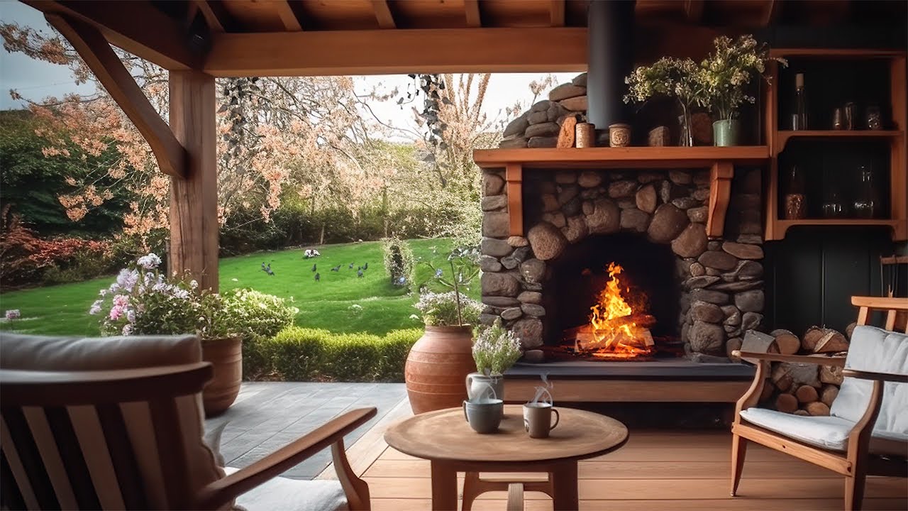 Summer Ambience | Cozy Porch Ambience with Relaxing Fireplace, soft ...