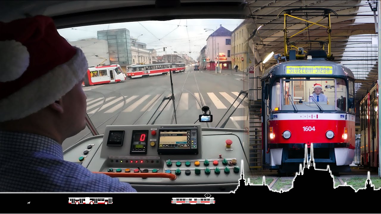 Vánoční výjezd z Medlánek s T3 - hned s refexní vestou 🚋 Tram cab view Brno