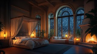 🔴 Deep Sleep with Mighty Thunderstorm, Fireplace and Rain Sounds | Cozy Castle Ambience | Live 24/7
