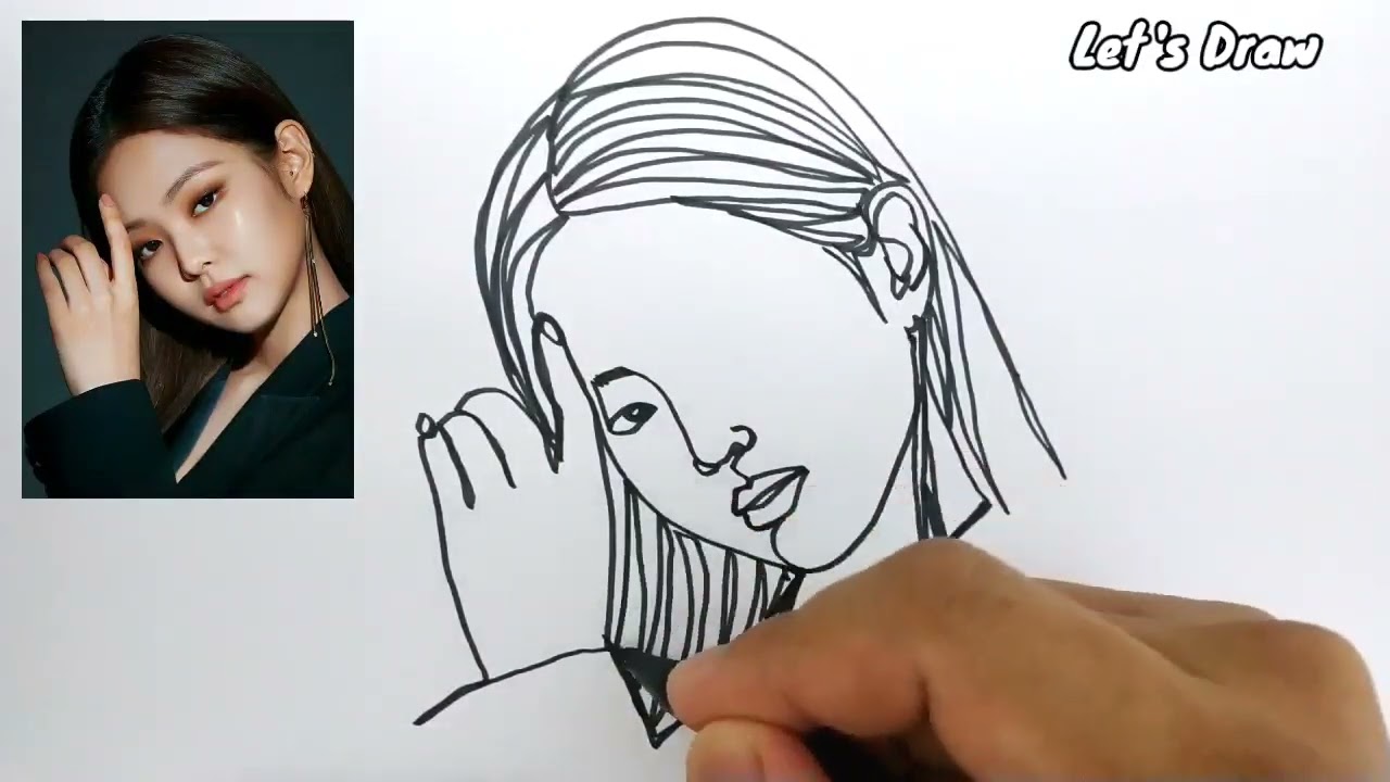 ONE LINE DRAW , How to draw JENNIE BLACKPINK with one line - YouTube