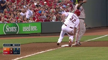 SF@CIN: Bruce steals second, gets to third on error