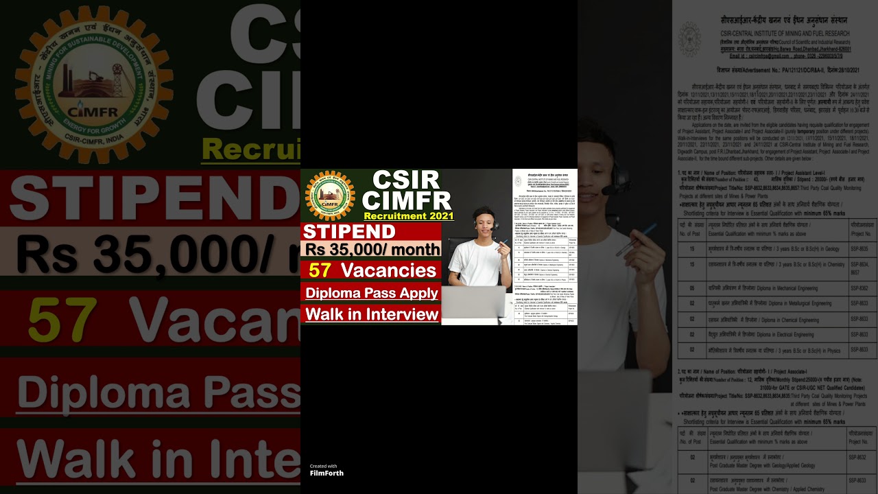 Recruitment by CSIR - CIMFR 2021 | Link is Given in the Comment Box for more details do watch it.