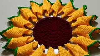 Crochet Sunflower Design Tablecloth #crochethook #crochet #crochetart #wool #design