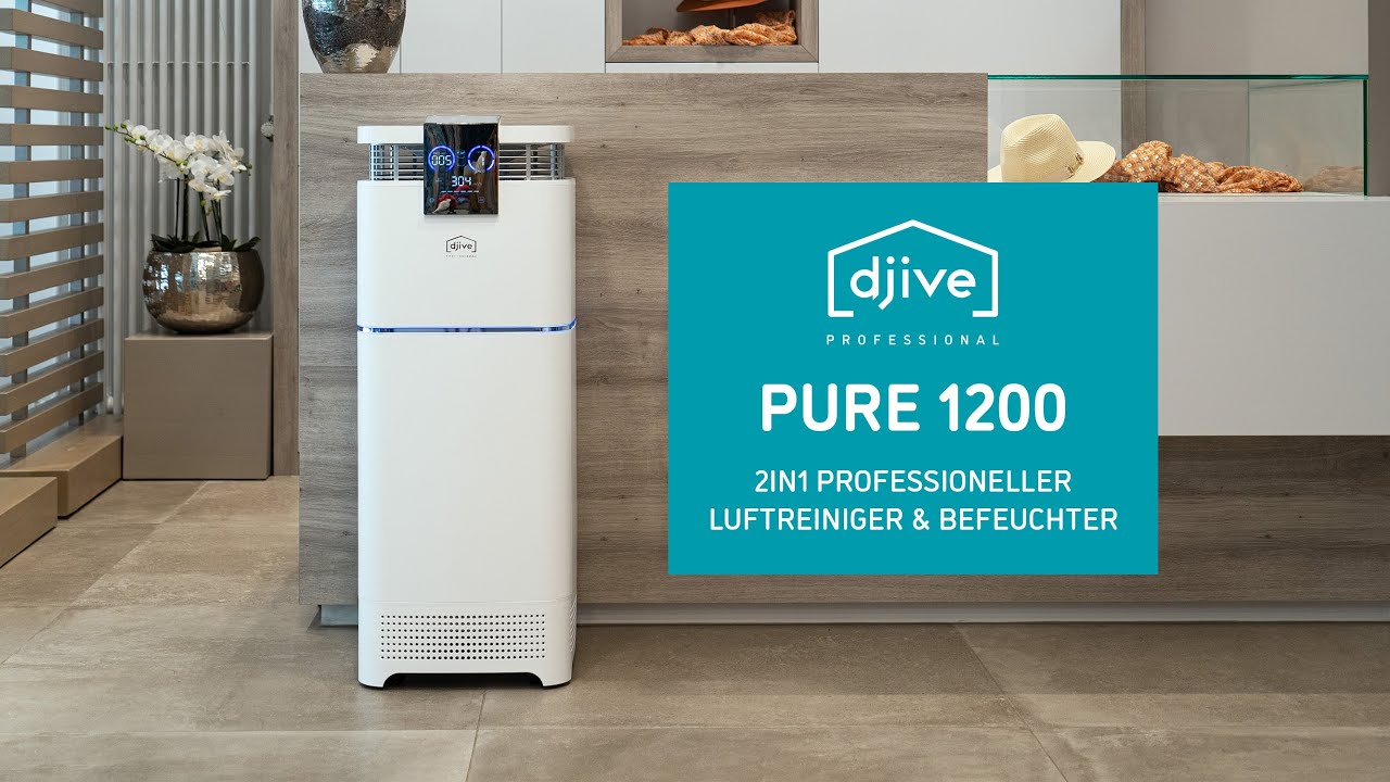 Djive PURE 1200 Luftreiniger & -befeuchter – Für Räume Bis 200 M², HEPA 13, UV-C, App-Steuerung, CADR 697 M³/h | Für Allergiker, Büro & Zuhause