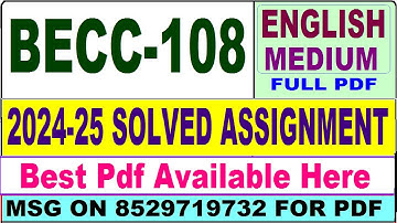 BECC 108 solved assignment 2024-25 || becc 108 solved assignment 2025 in English || ignou becc108