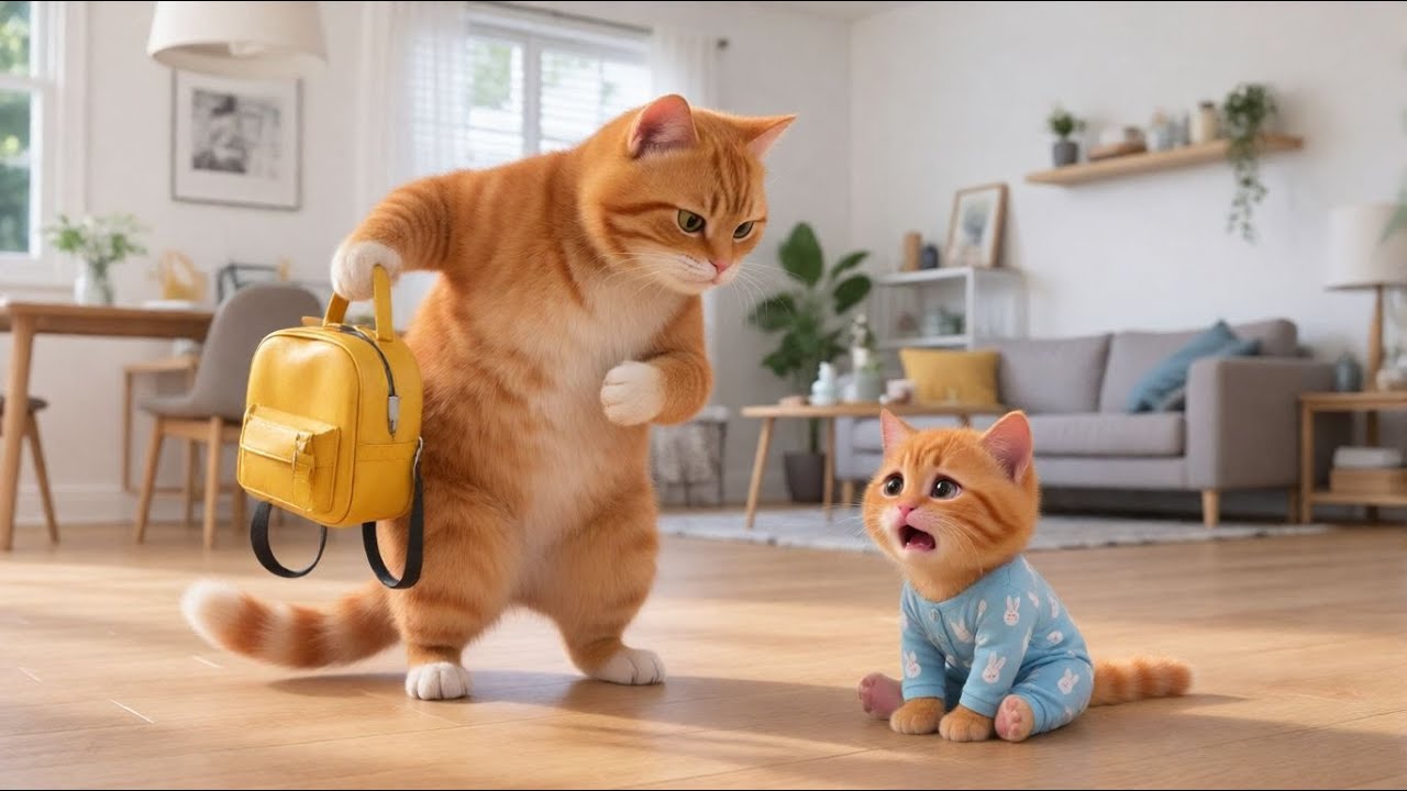 Ginger Kitten Doesn’t Want to Go to School 🥹 | Mama Cat Scolds Him 😼😂 | Funny Cat Story 😂